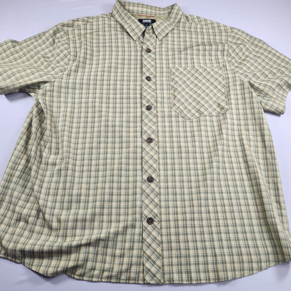 Duluth Trading Alaskan Hardgear S/S Button Up Green Plaid Shirt XXL Hiking